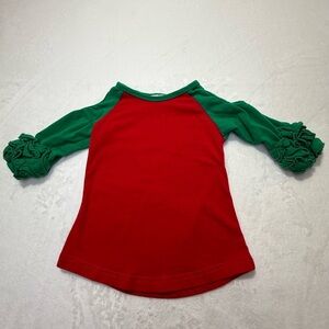 Festive Red and Green Kids Cold Shoulder Long Sleeve Tee